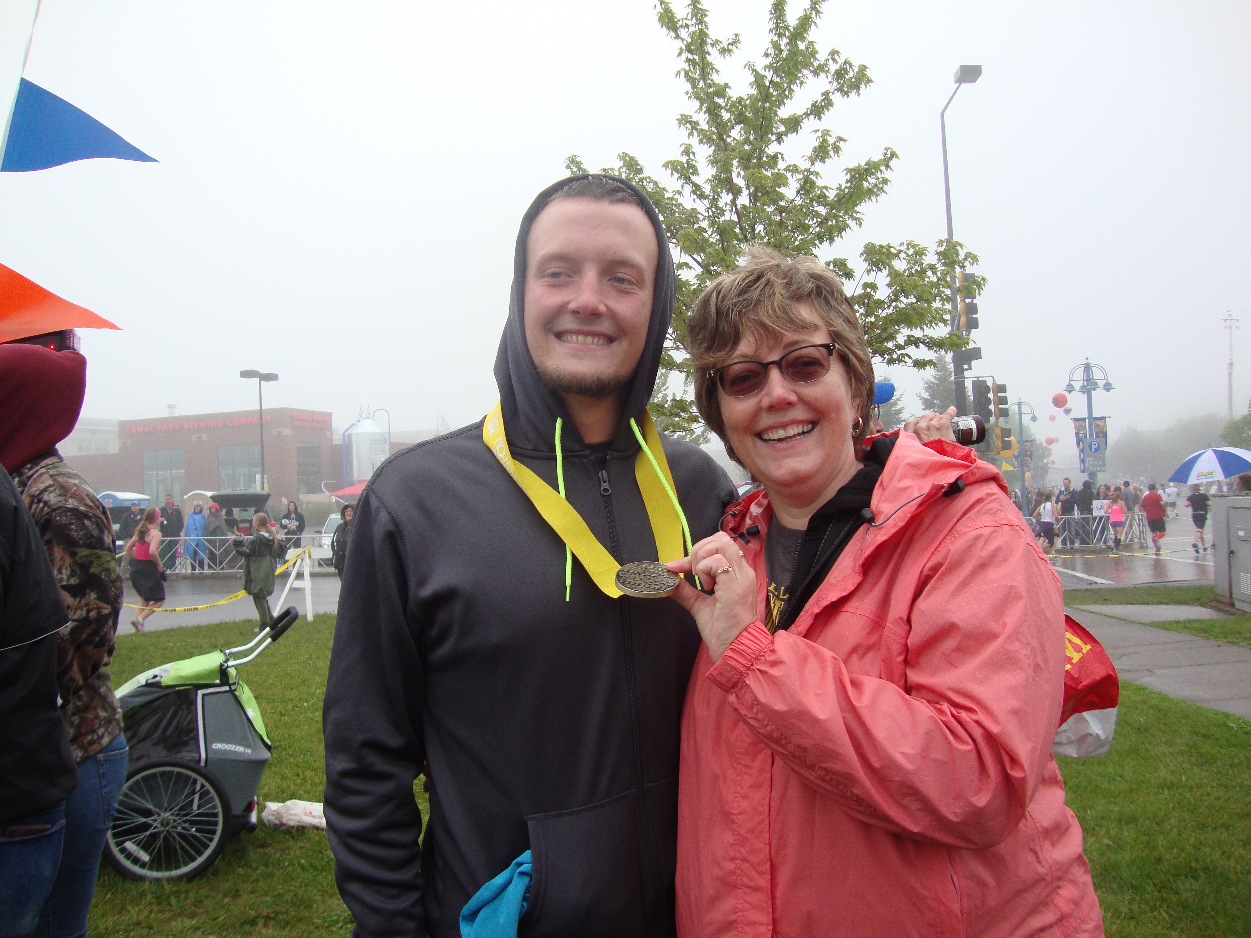 My mom has always supported me and my science and is the reason I am where I am today. She's a bit goofy and cries at everything, and I am sure that's where I get it from. Here we are after I ran Grandma's Marathon in Duluth. She supports me in everything. Thanks, Mom!