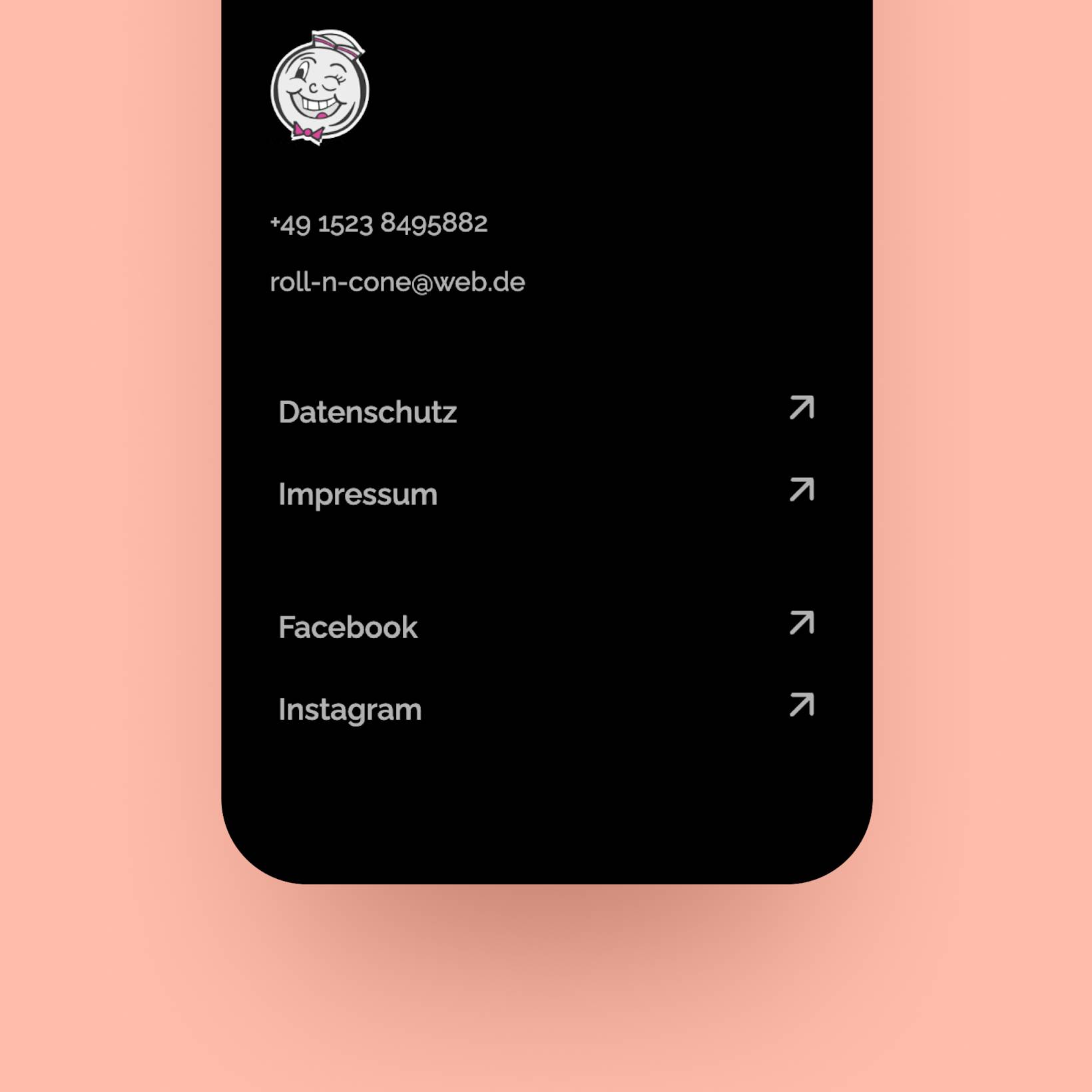 Roll'n Cone website footer mobile view