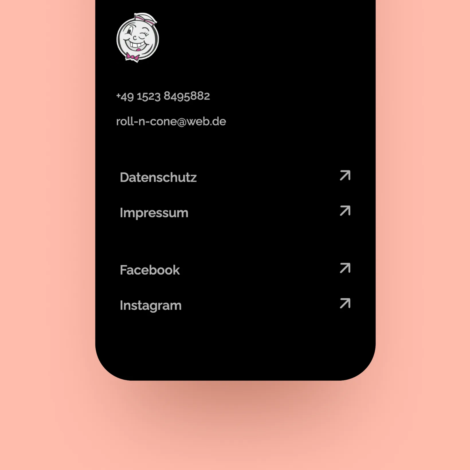 Roll'n Cone website footer mobile view
