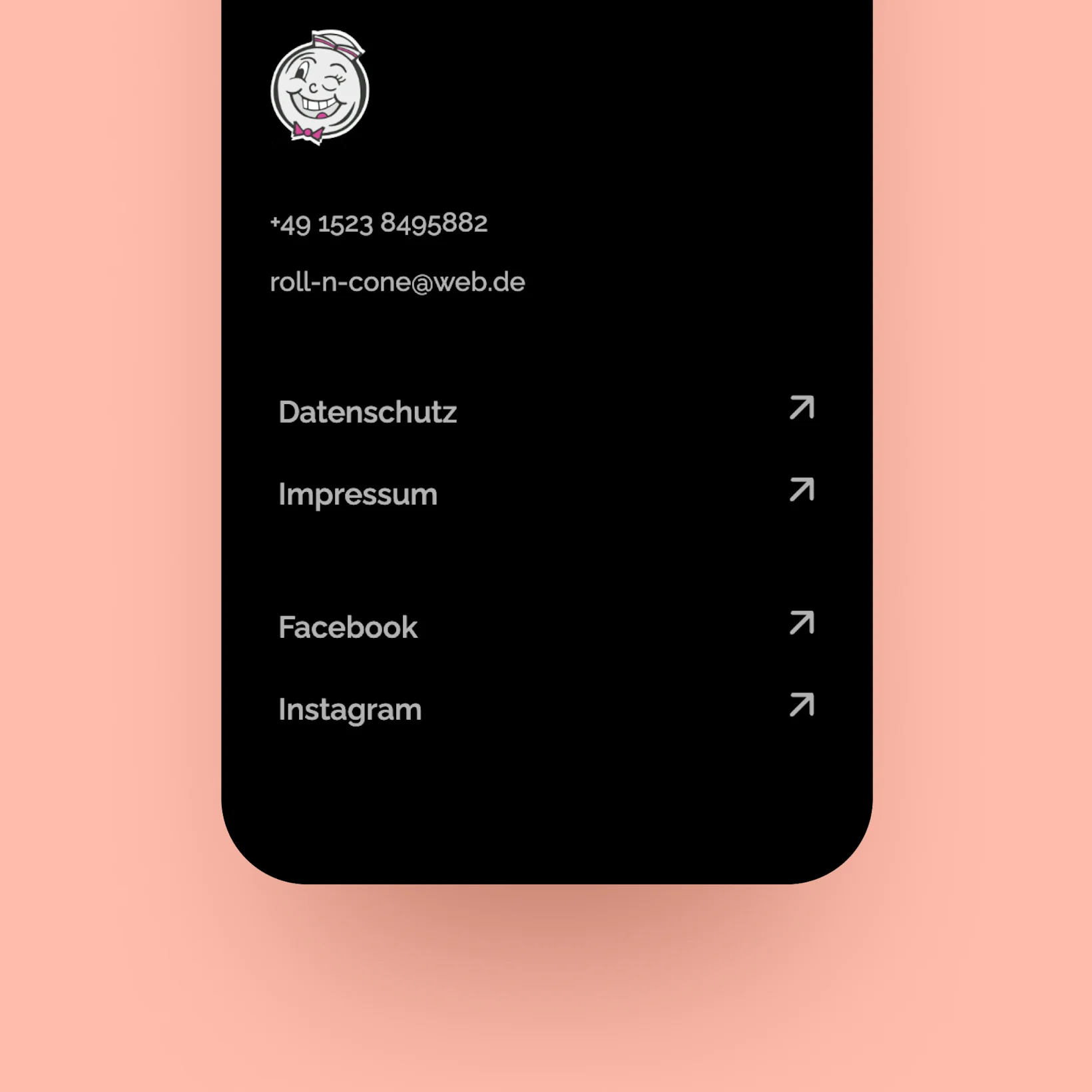 Roll'n Cone website footer mobile view