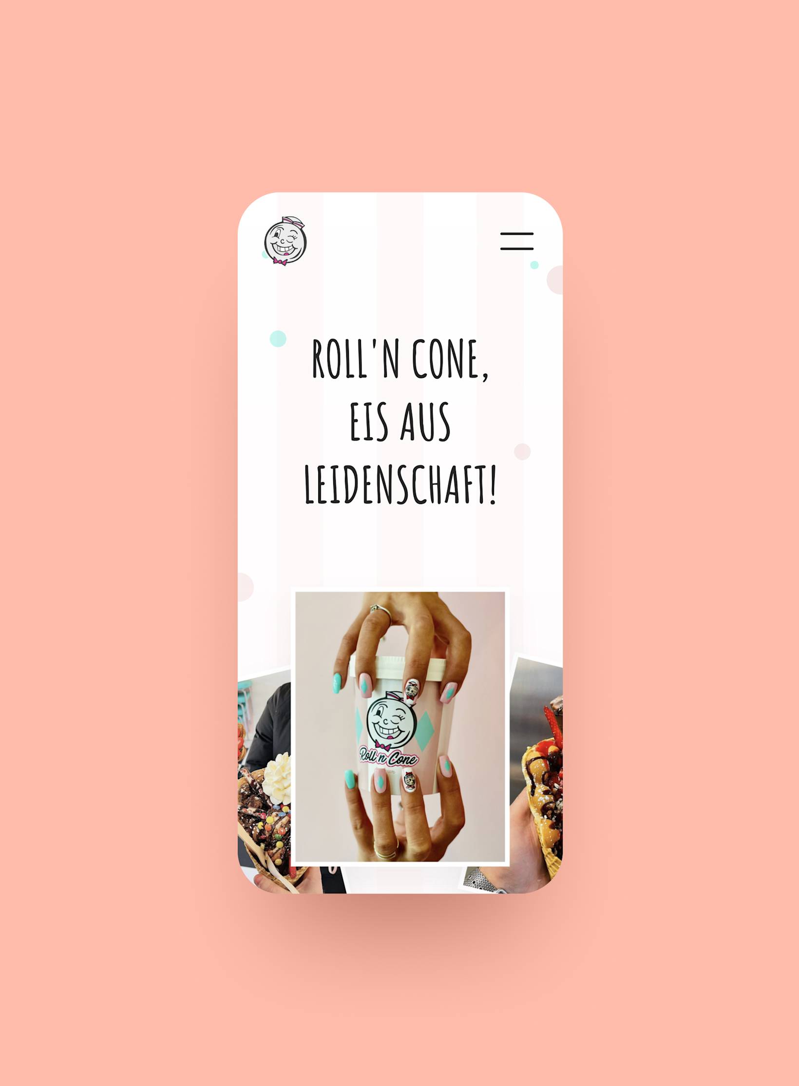Roll'n Cone website header mobile view