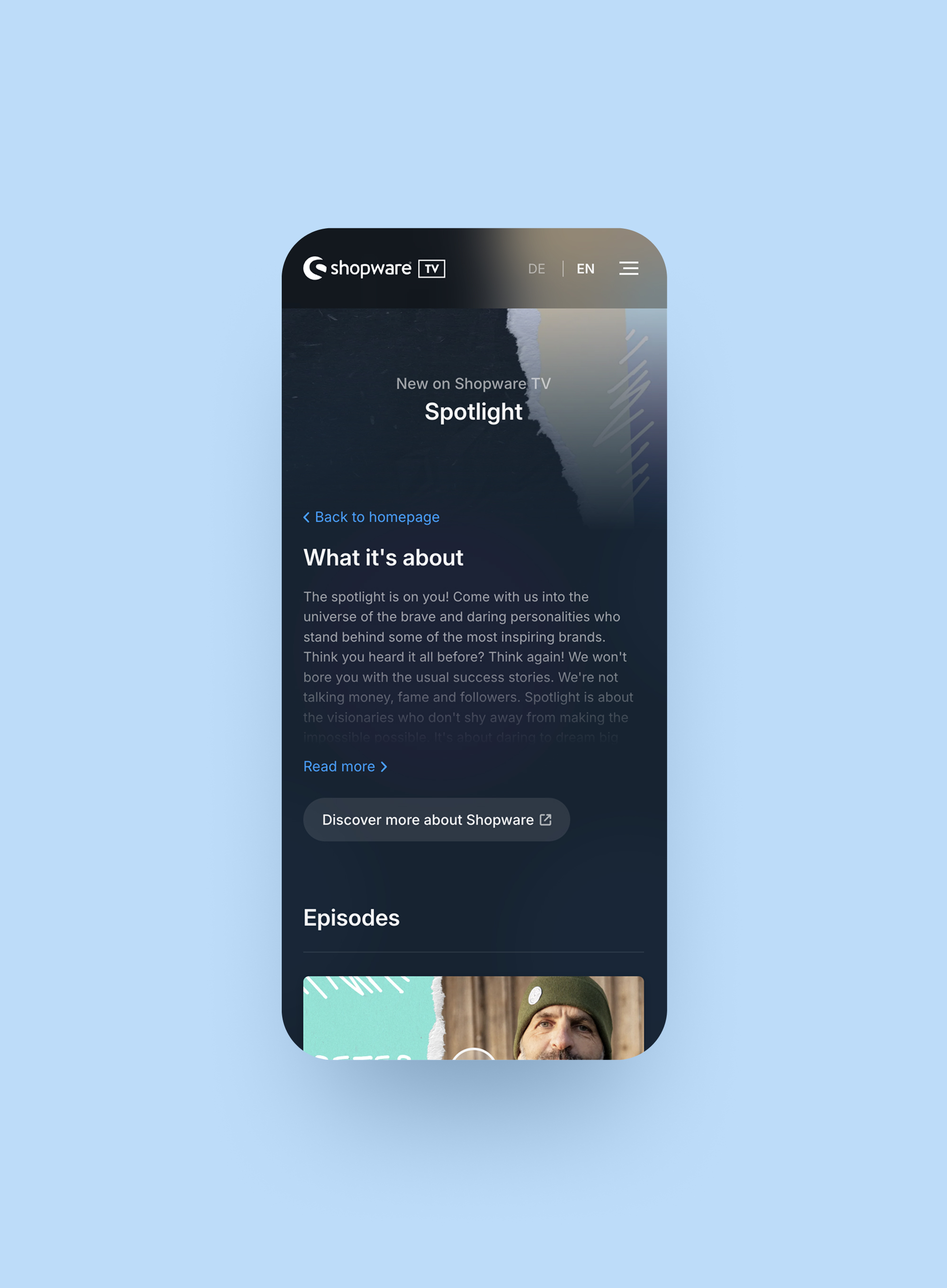 Shopware TV - Series overview header mobile