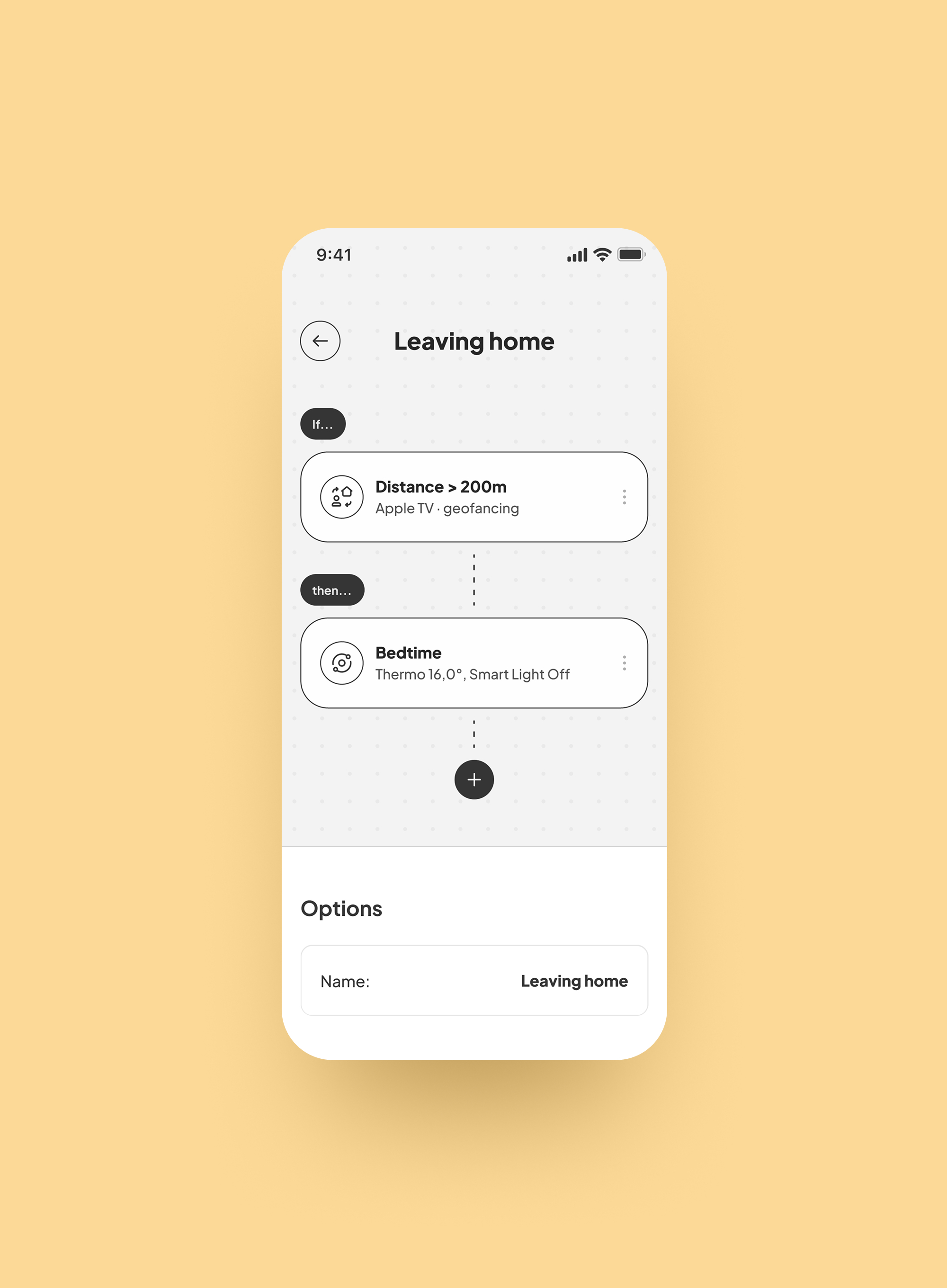 Smart home app concept rule builder view