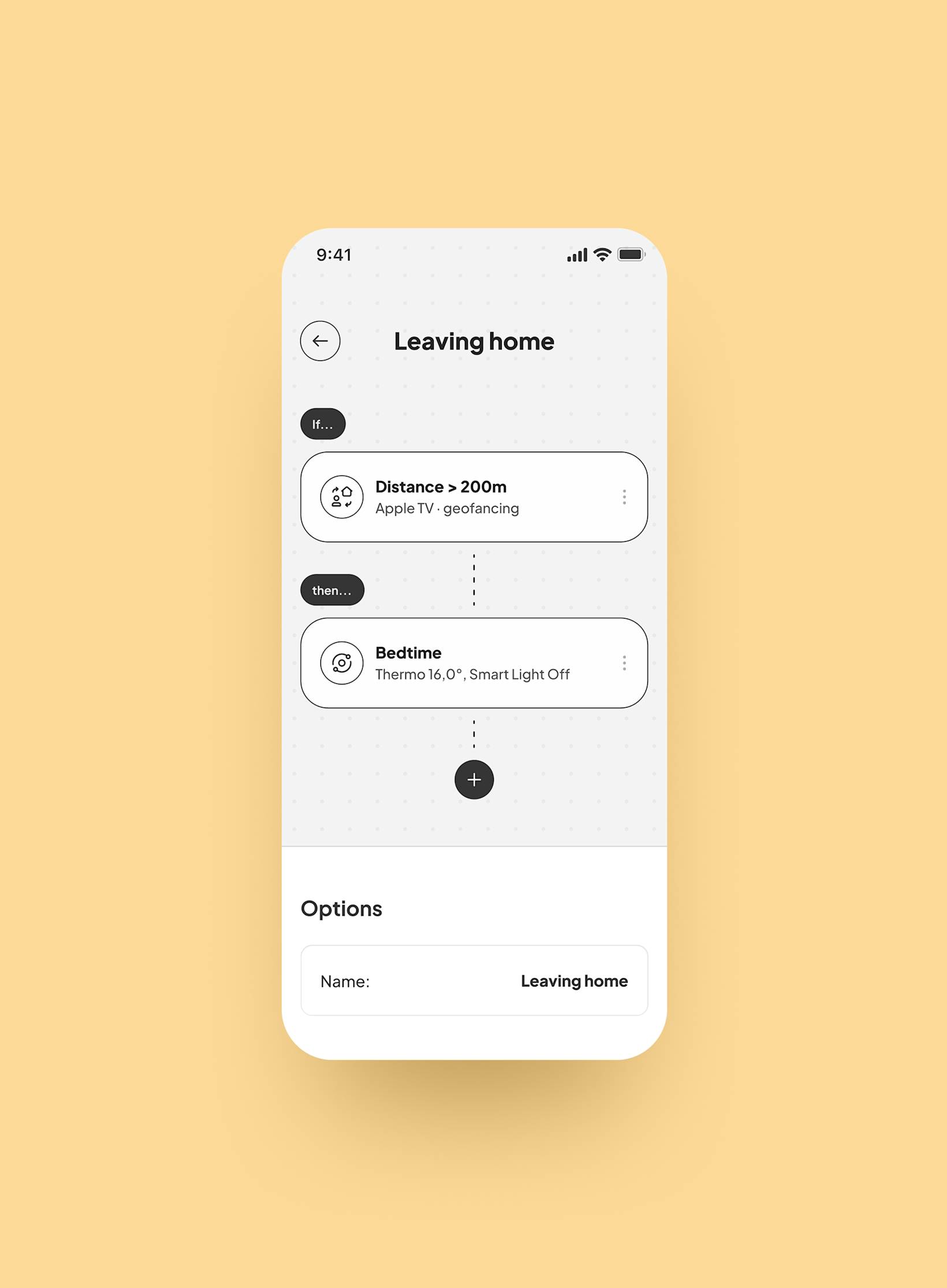 Smart home app concept rule builder view