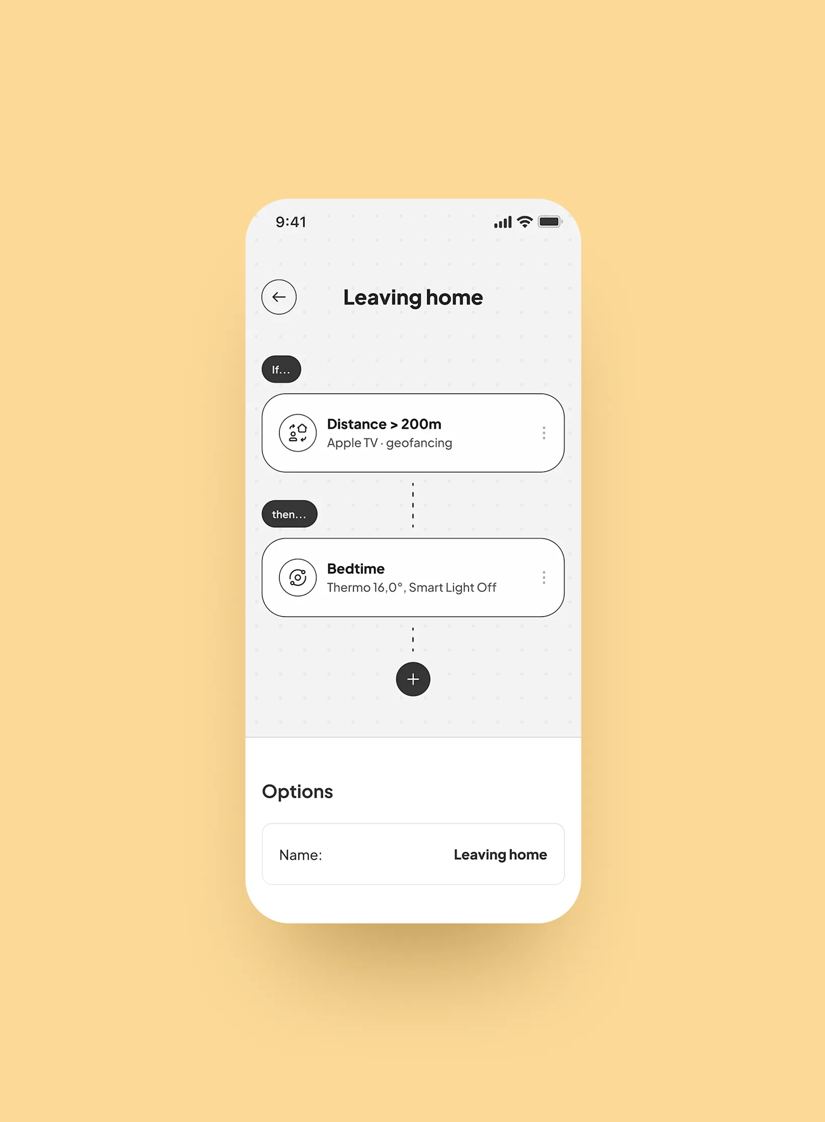 Smart home app concept rule builder view
