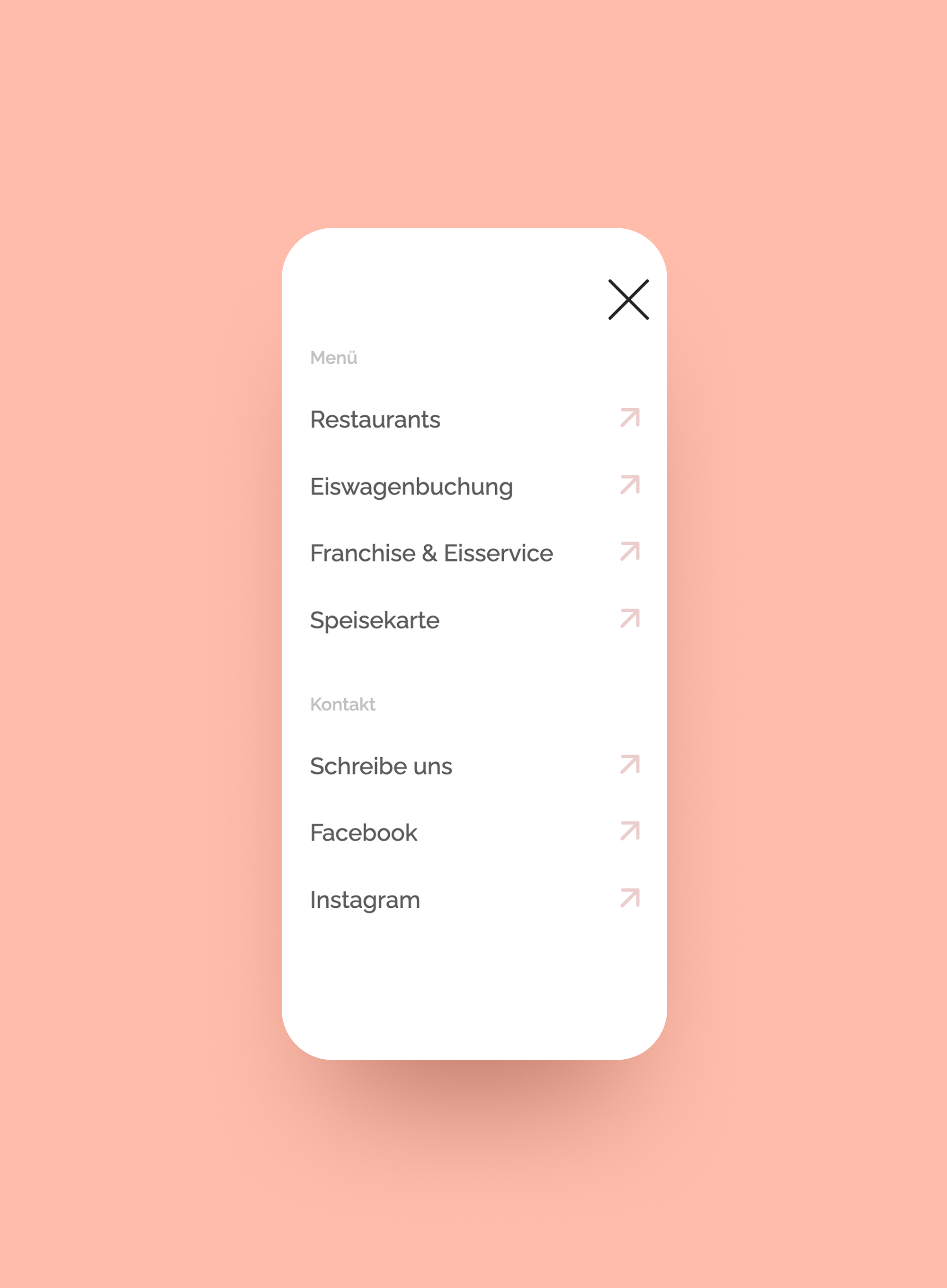 Roll'n Cone website navigation mobile view