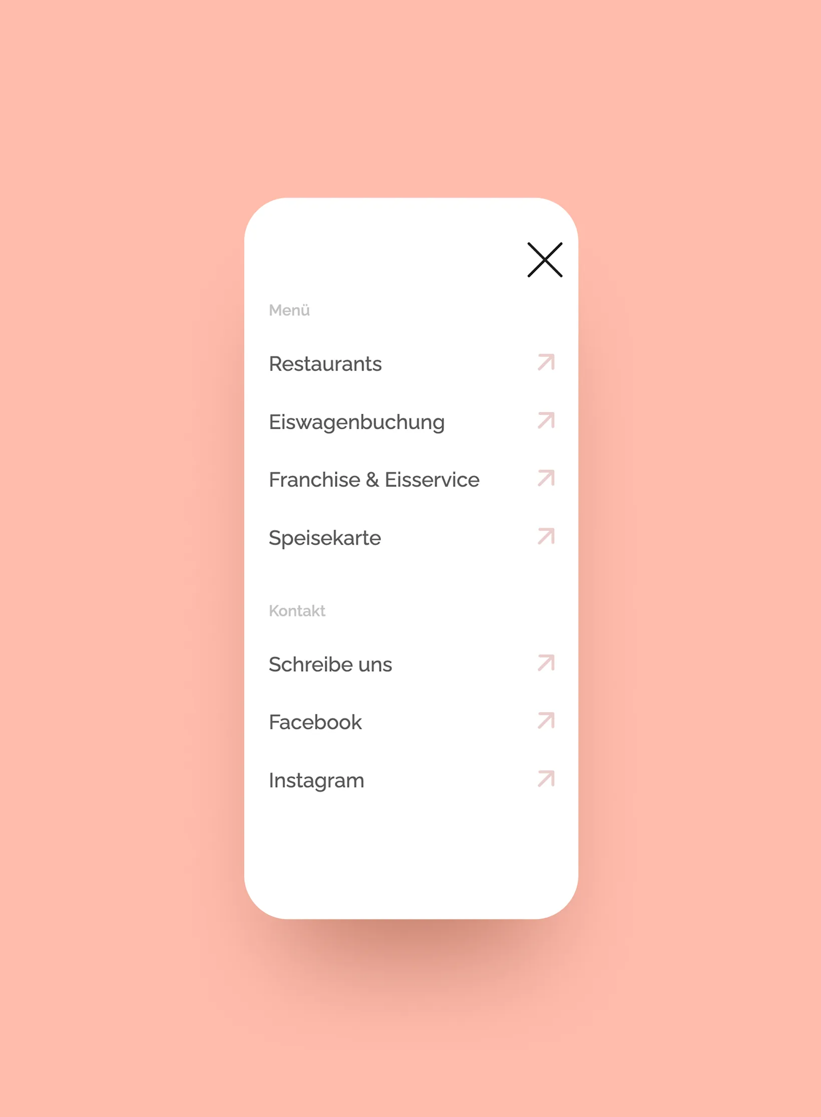 Roll'n Cone website navigation mobile view
