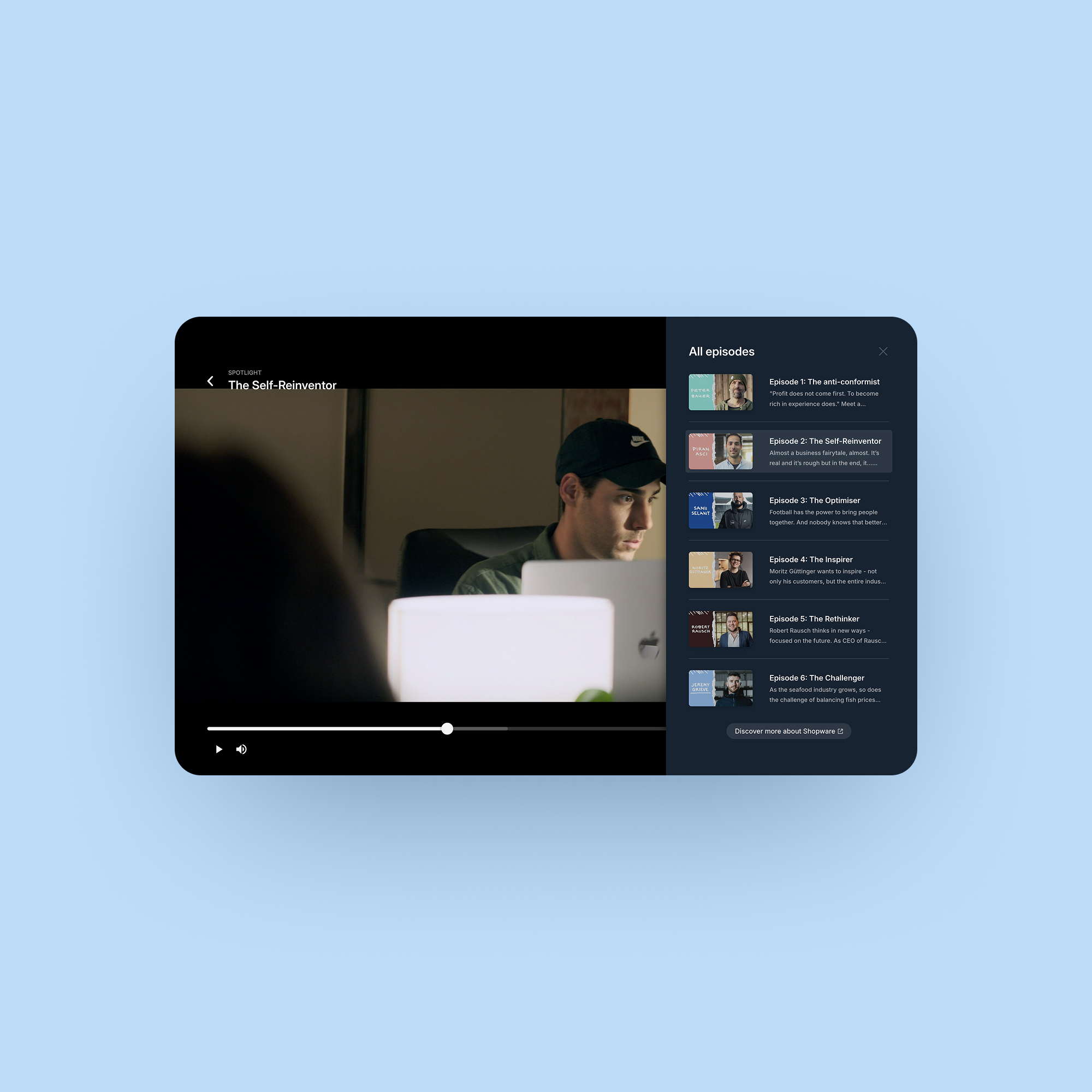 Shopware TV - Video player UI view desktop