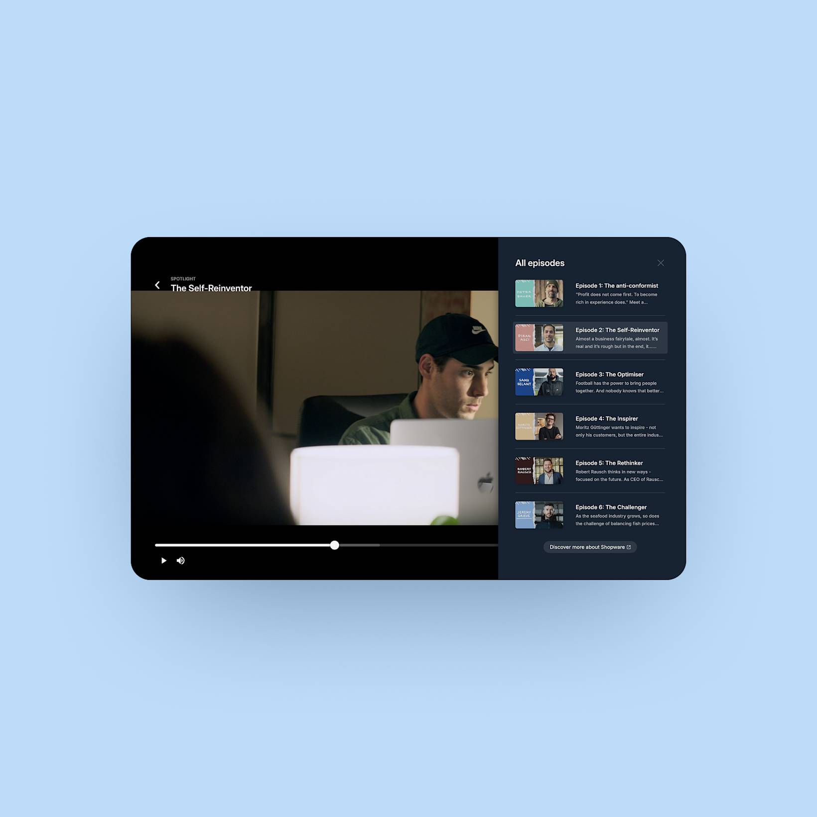 Shopware TV - Video player UI view desktop