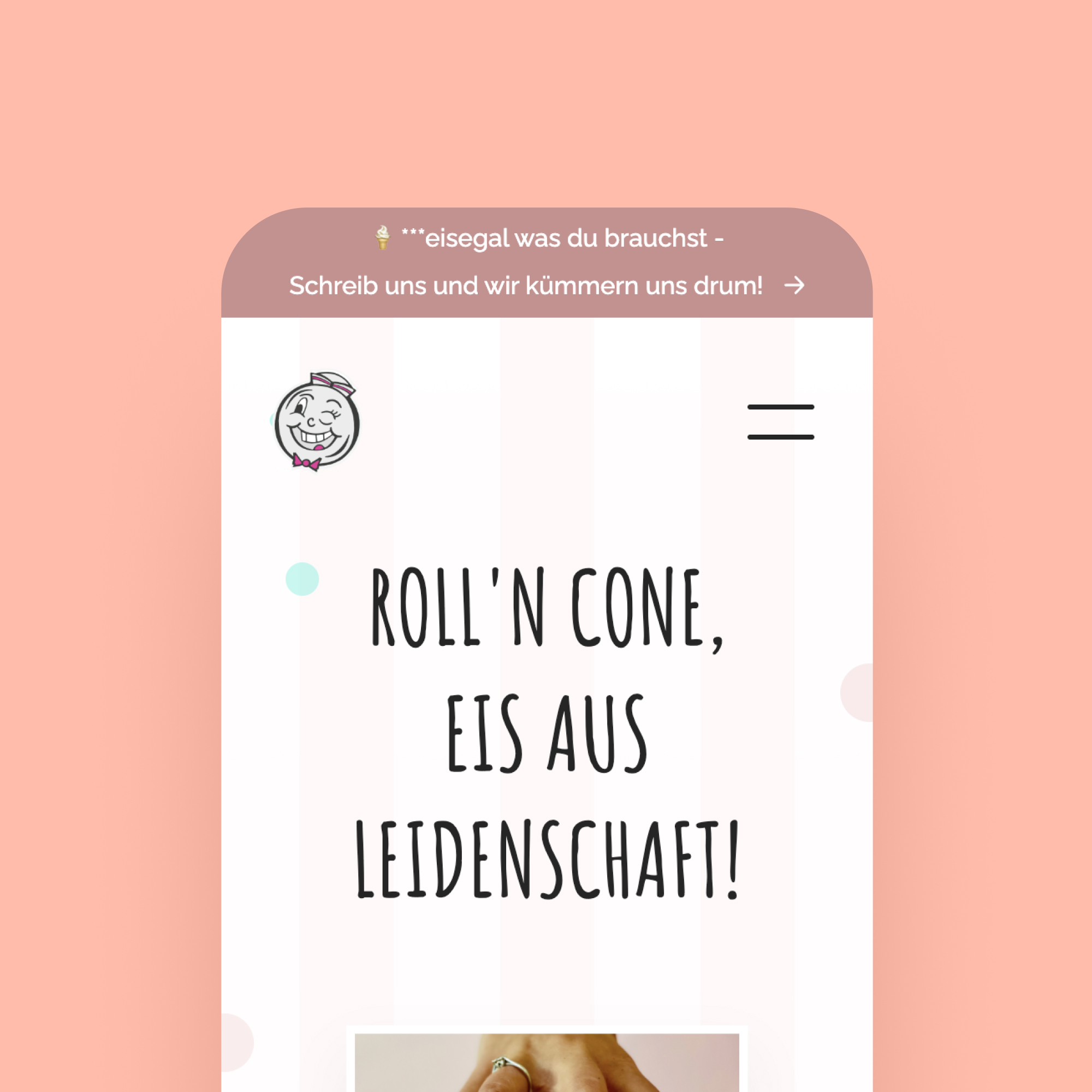 Roll'n Cone website header ribbon mobile view
