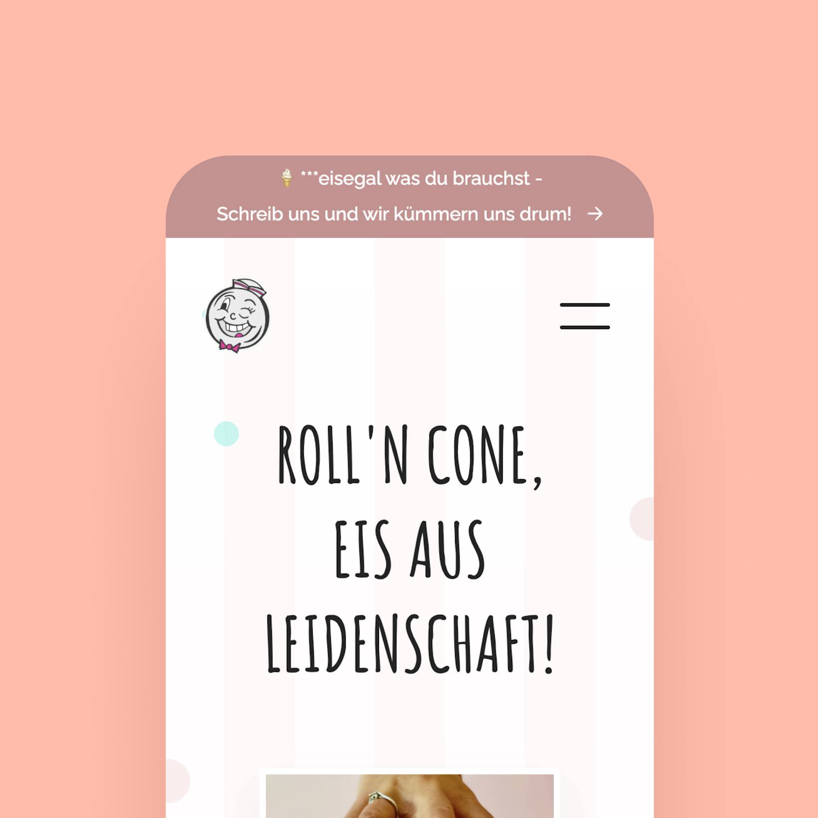Roll'n Cone website header ribbon mobile view