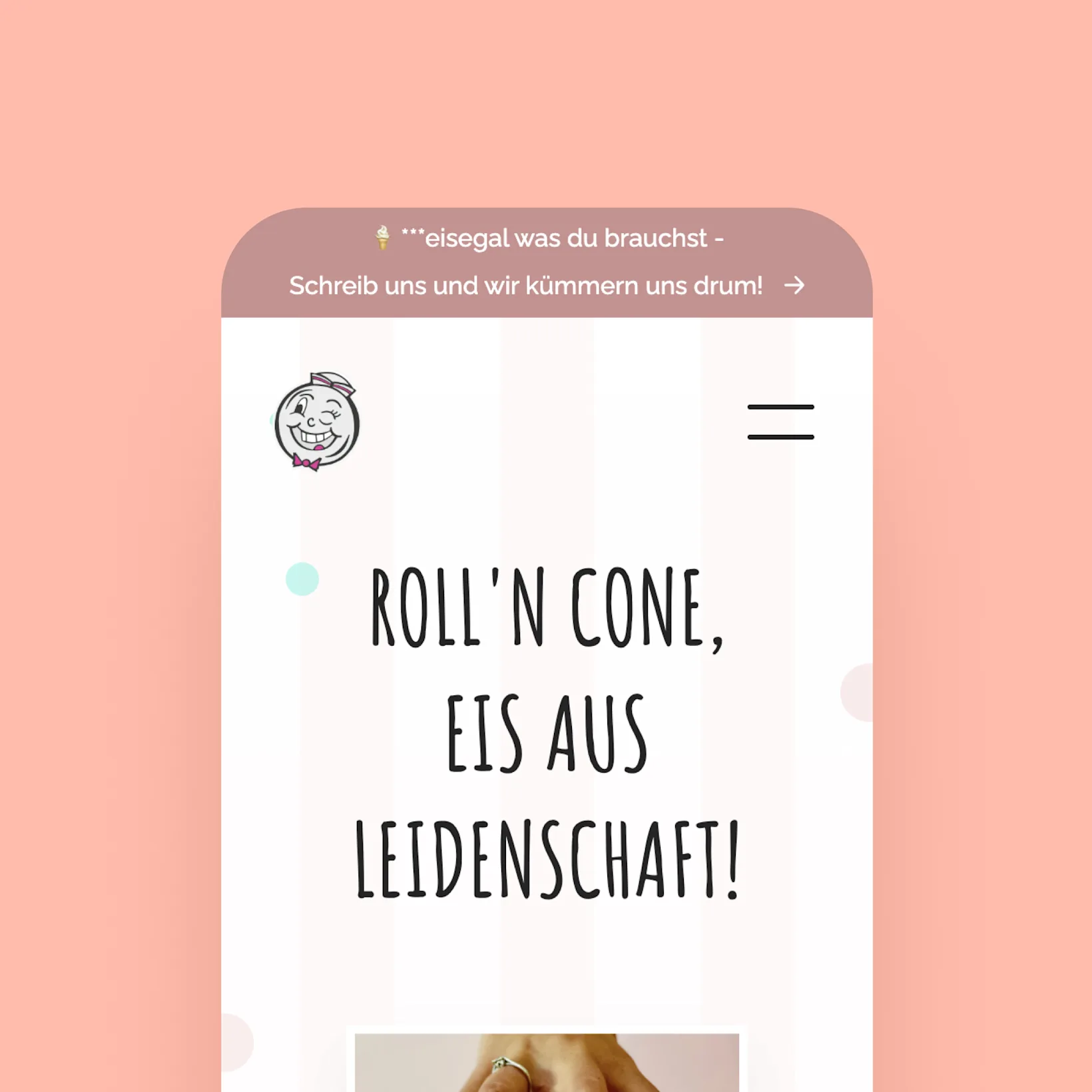 Roll'n Cone website header ribbon mobile view