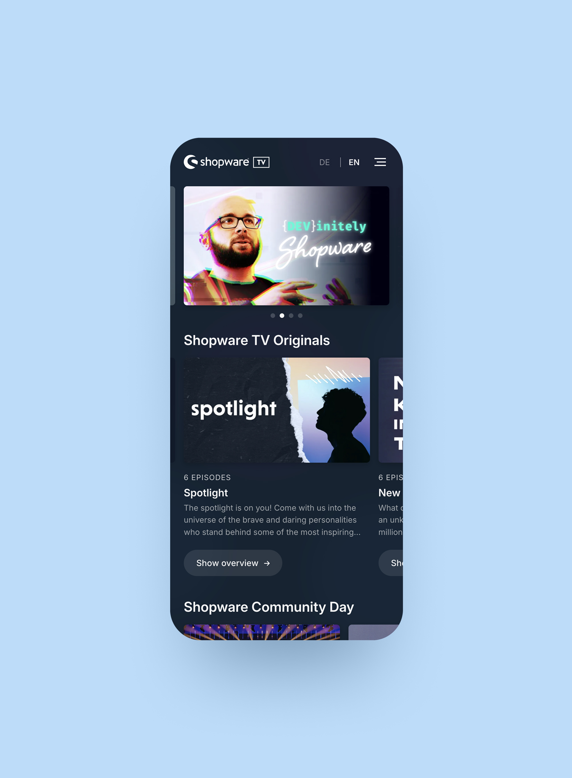 Shopware TV - Overview header mobile