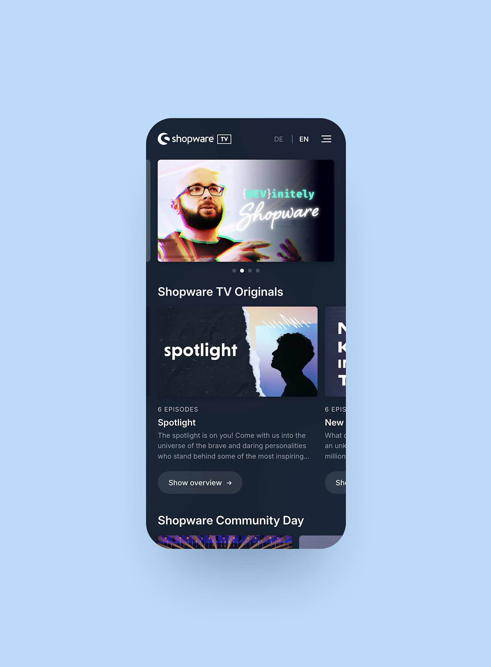 Shopware TV - Overview header mobile