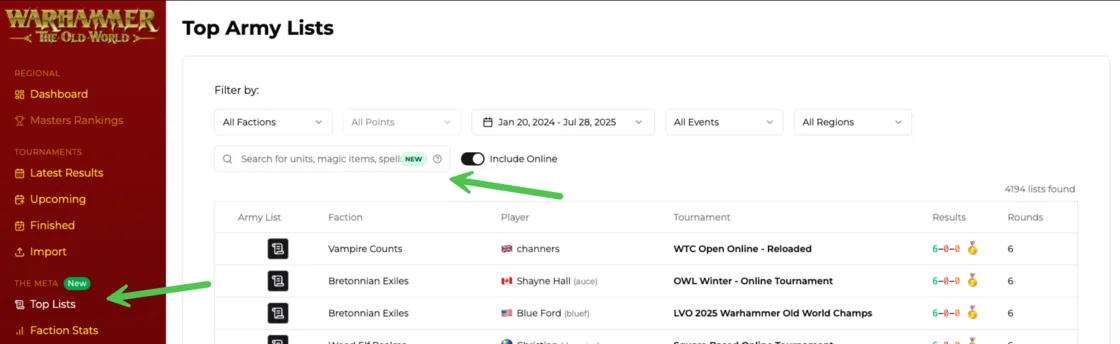 Army List Search