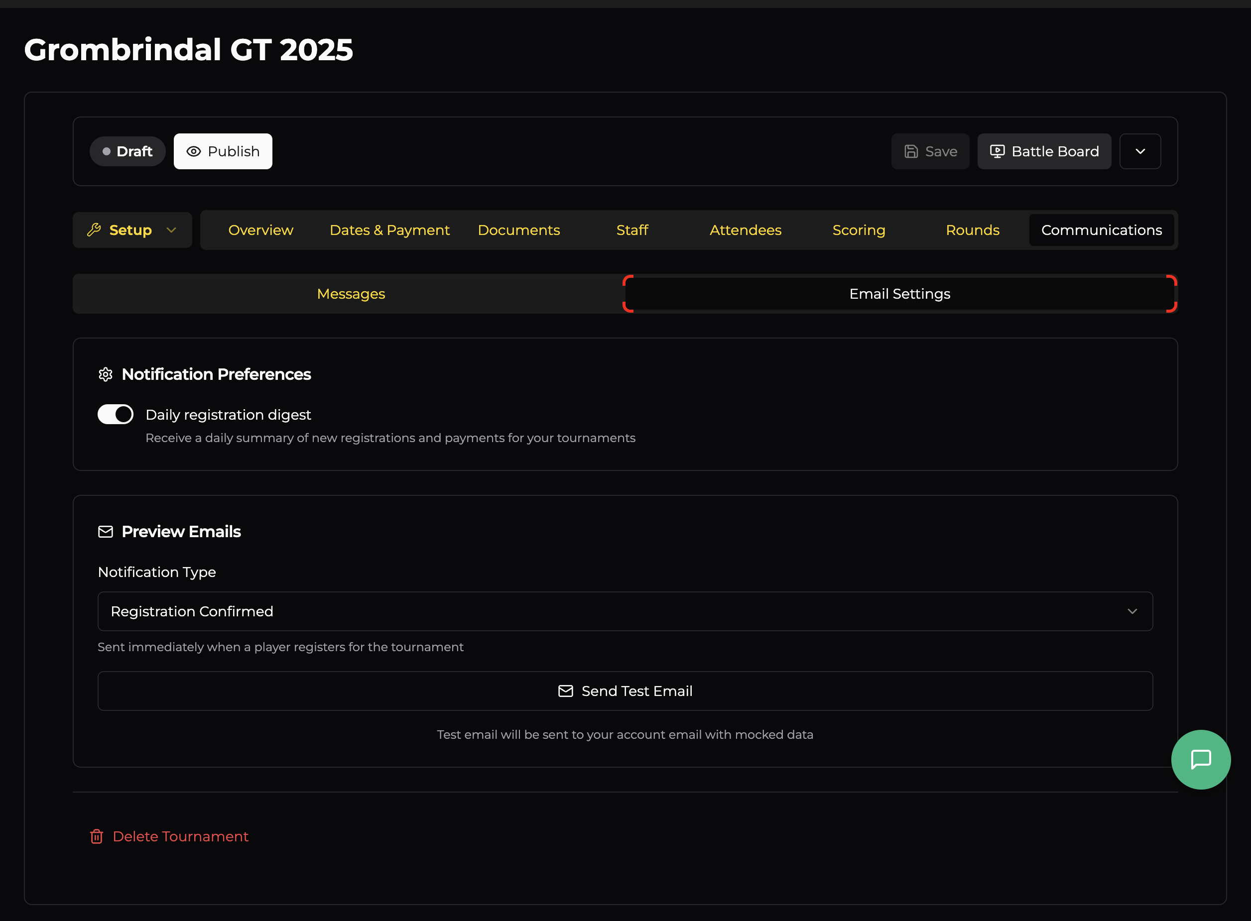 Communications — Email Settings