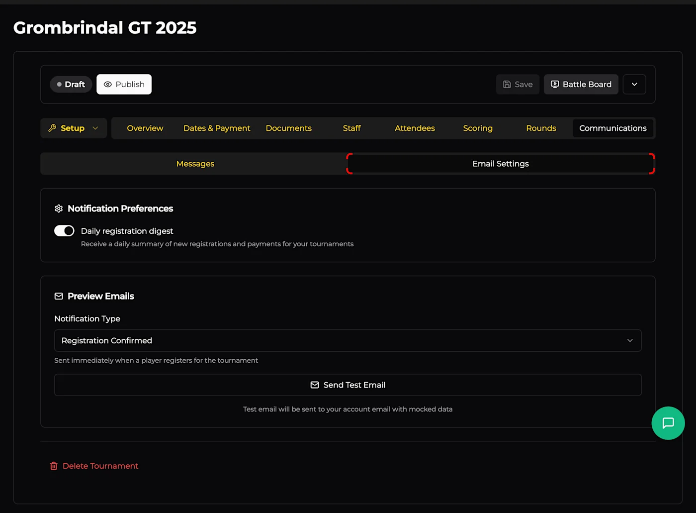 Communications — Email Settings