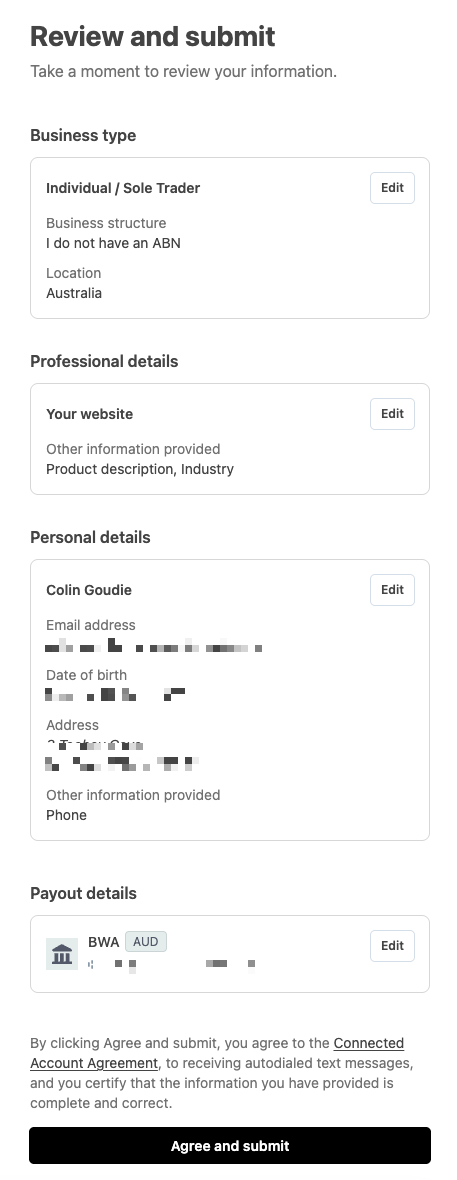 Stripe Setup - Review and Submit