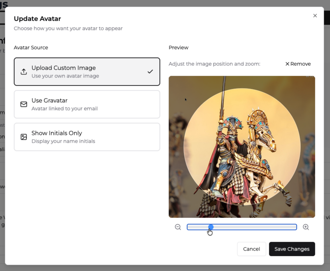 Custom Avatar profile settings