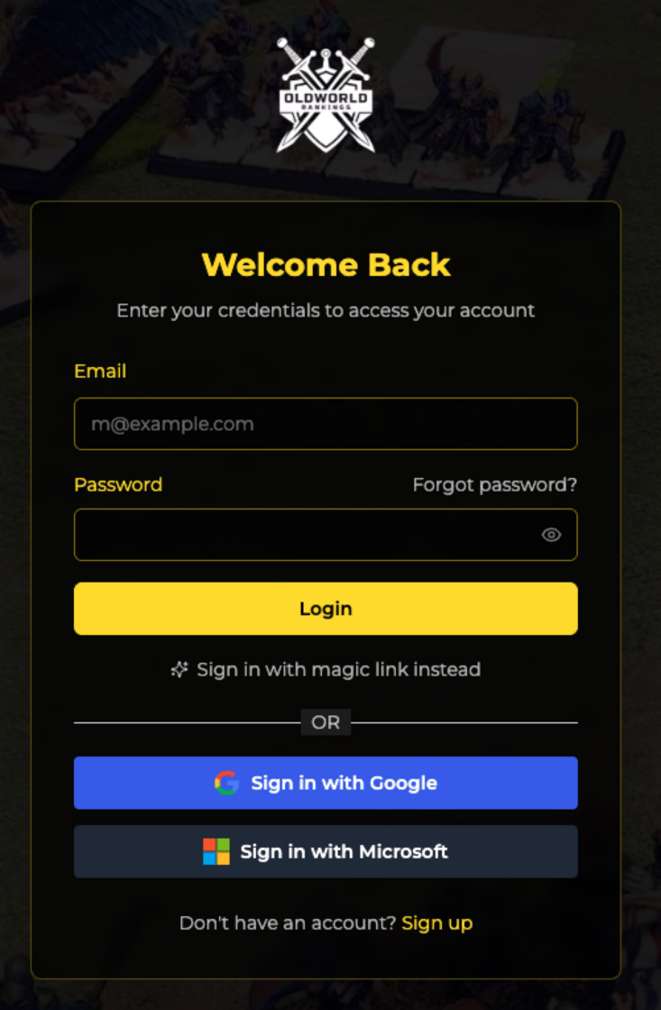 Magic link login screen