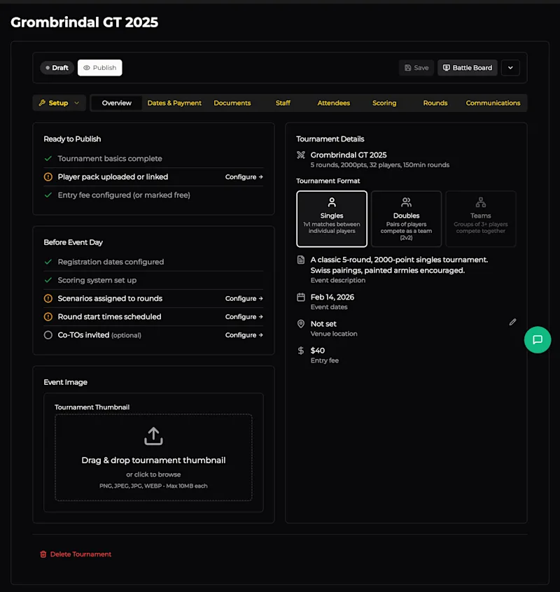 Tournament Hosting — Overview Tab