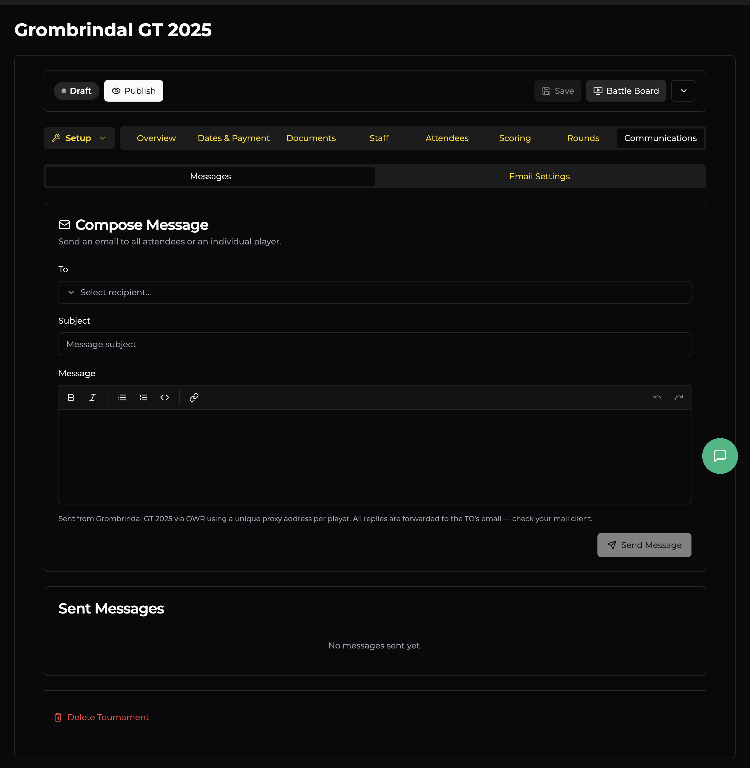 Communications Tab — Messages
