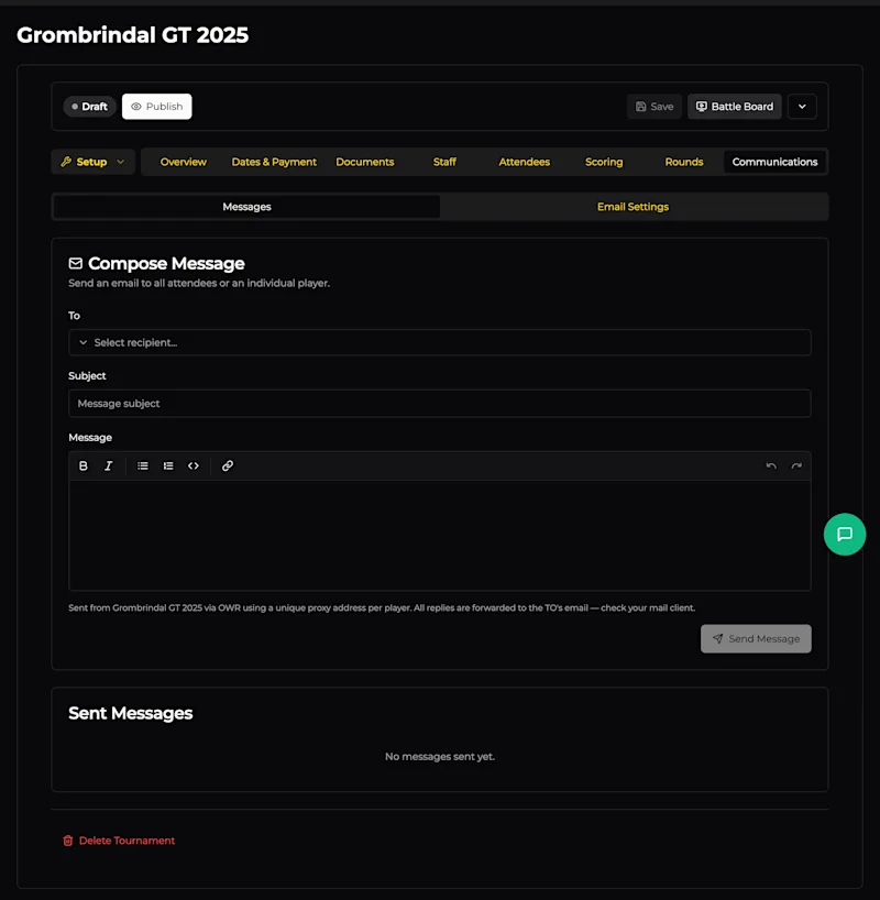 Communications Tab — Messages