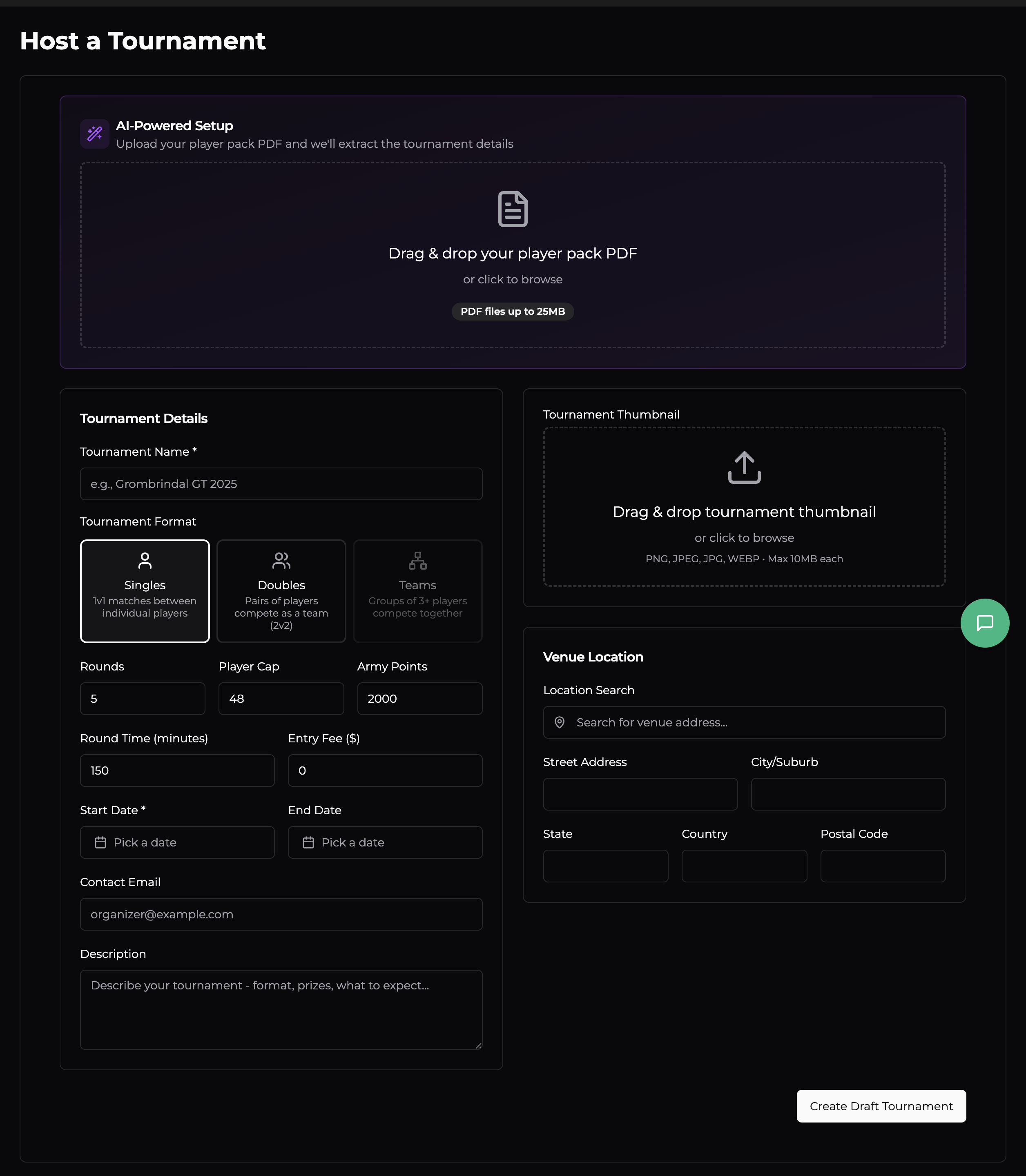 Tournament Hosting — Create Tournament