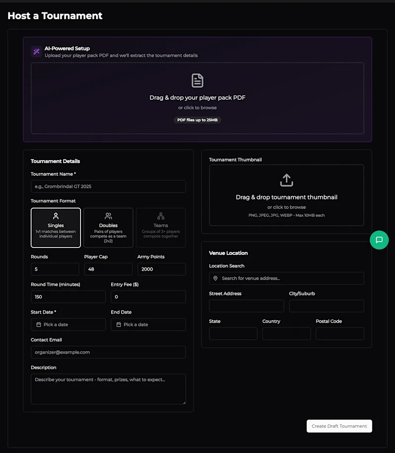 Tournament Hosting — Create Tournament