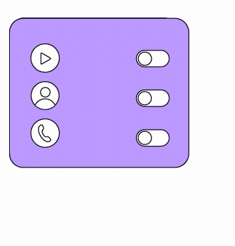 Animated gif showing a hand moving a toggle from off to on. The gif shows options to turn off and on with icons for a play button, a person's contact info, and a phone number.