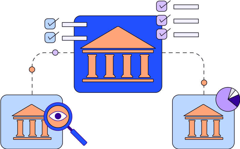 structure with checkmarks and magnifying glass