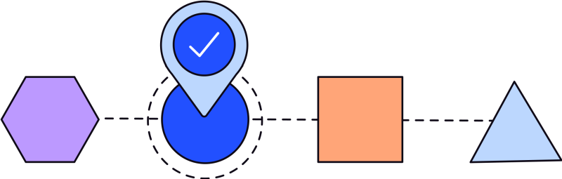 Illustration of a line of shapes with varying colors. The blue circle is highlighted with a checkmark to indicate it's unique positioning.