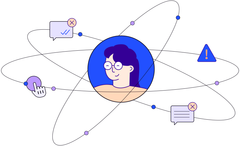 Illustration of a person with ideas floating around their head