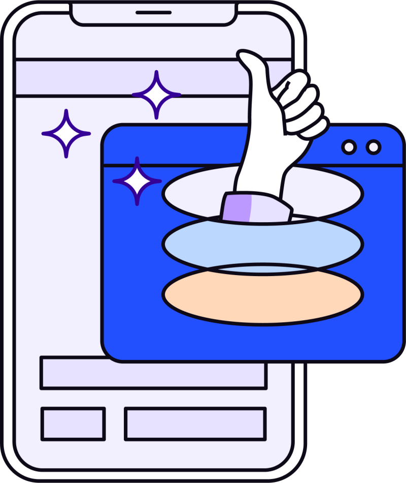 Illustration of a thumbs up gesture on an phone's app design