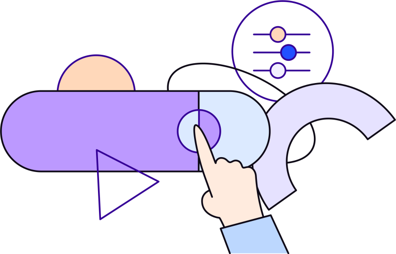 Illustration of a hand pointing to assorted objects and shapes