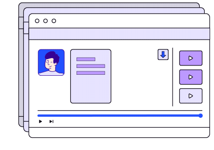 Animated illustration of a web interface with interactive speech bubbles and play buttons. The gif shows a hand emerging with a checklist. The animation is looped.