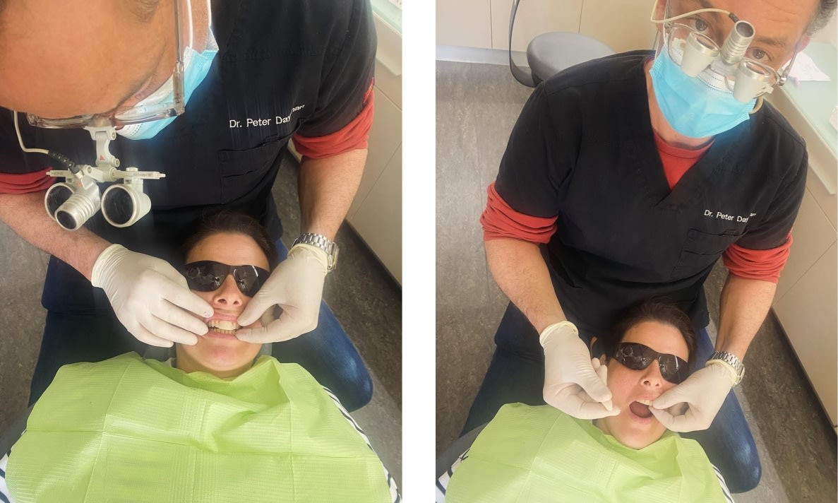 Dr Peter helping a patient with a deprogrammer