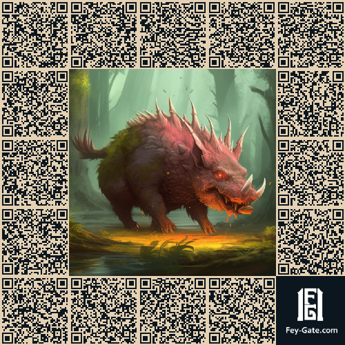 A big boar with glowing red eyes and scaly skin. It has spines on it's back.