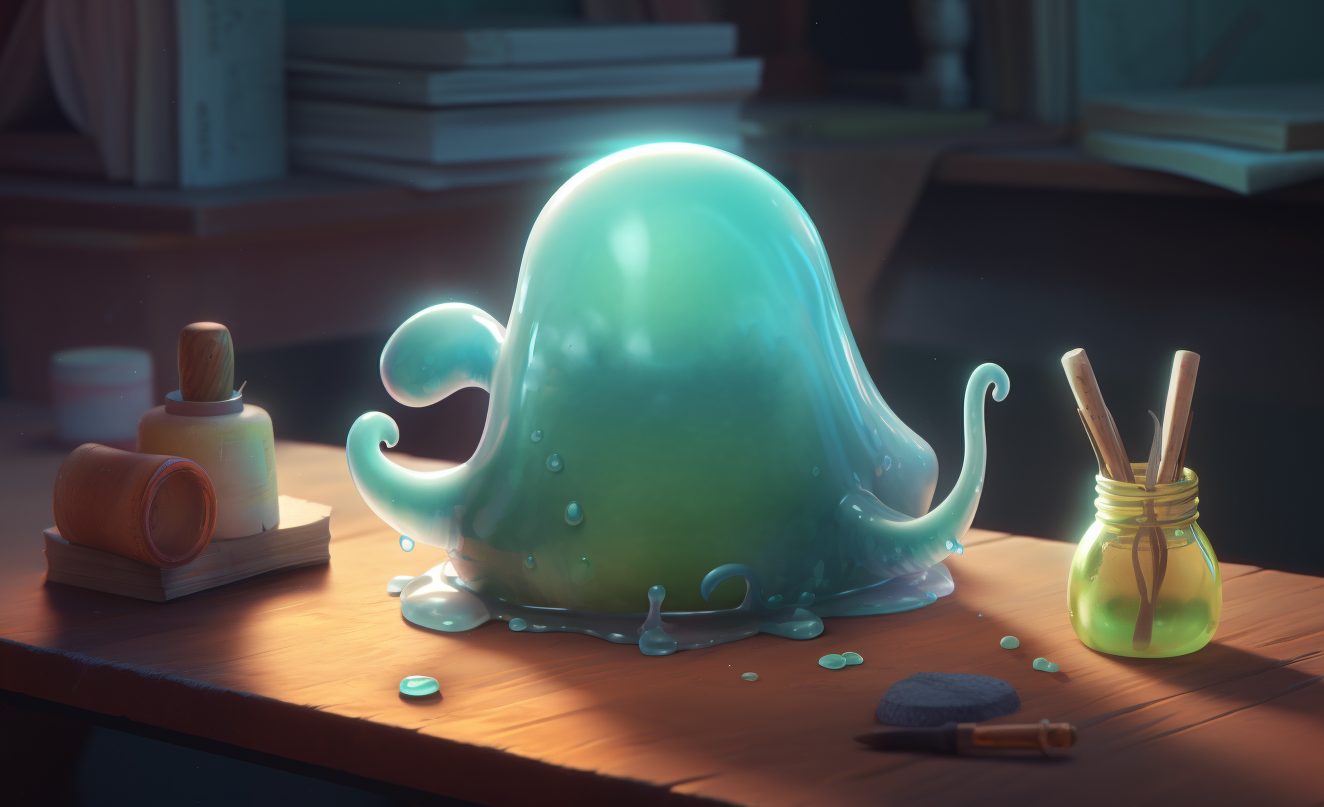 A cute little blob of goo sitting on a desk.