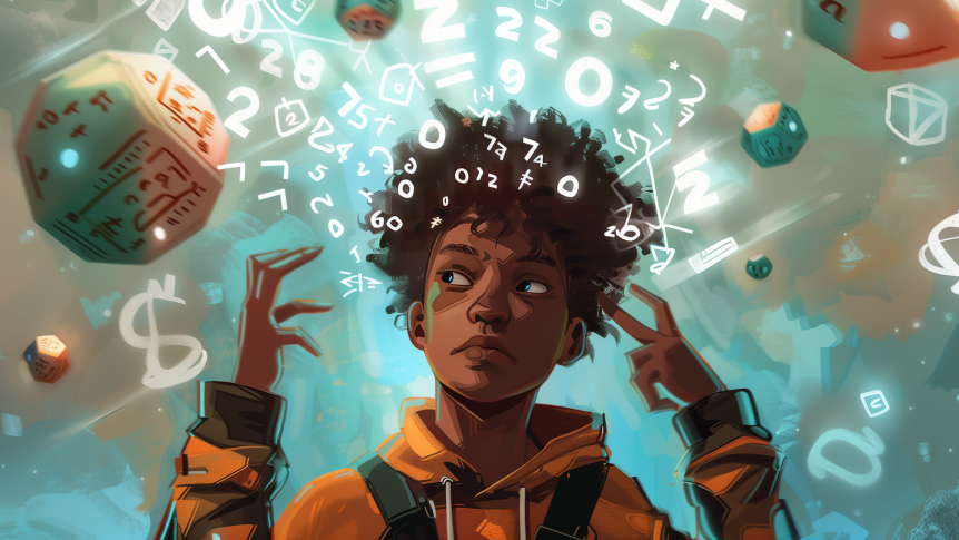 A young black teenager in a hoody doing complex calculation in their head