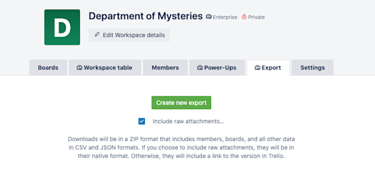 Et bilde som viser hvordan du eksporterer data fra et Trello-arbeidsområde
