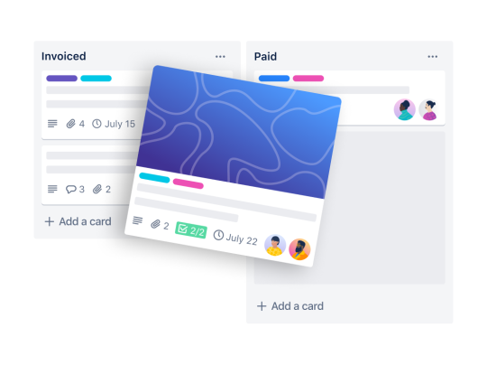An illustration showing how to move a card on a Trello board
