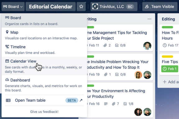 An image showing the different view options for a Trello board