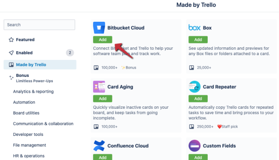 An image showing how to enable a Power-Up on a Trello board