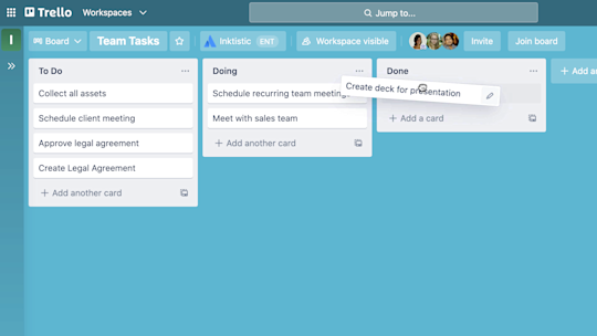 มุมมองของการย้ายการ์ดบนบอร์ด Trello