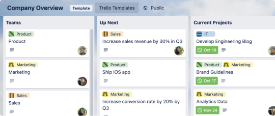 An image showing the Company Overview template for a Trello board