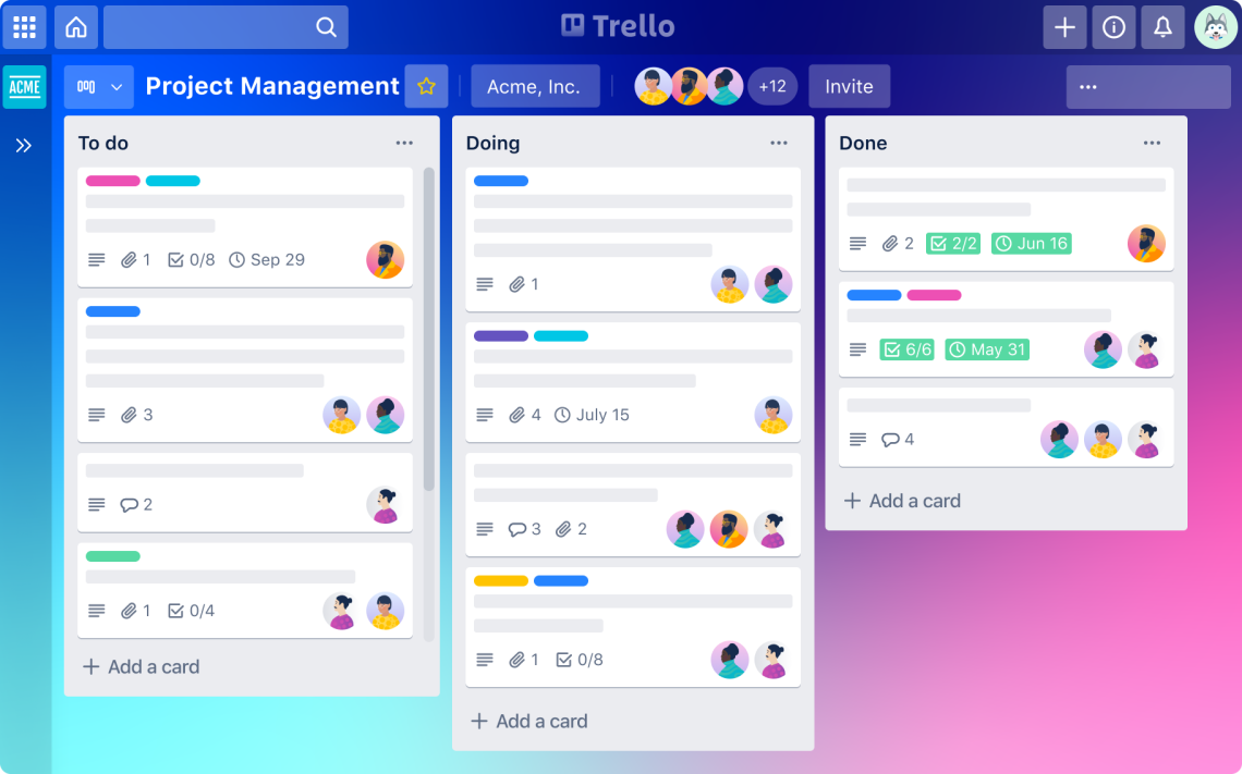 Project management tool: Trello