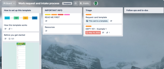 An image showing a Work request and intake process Trello board