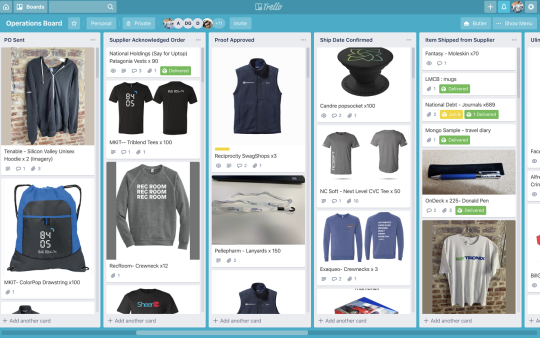 An image showing the SwagUp Operations Trello board