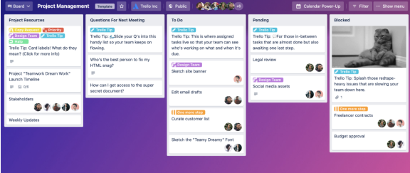 An image showing a Project Management Trello board